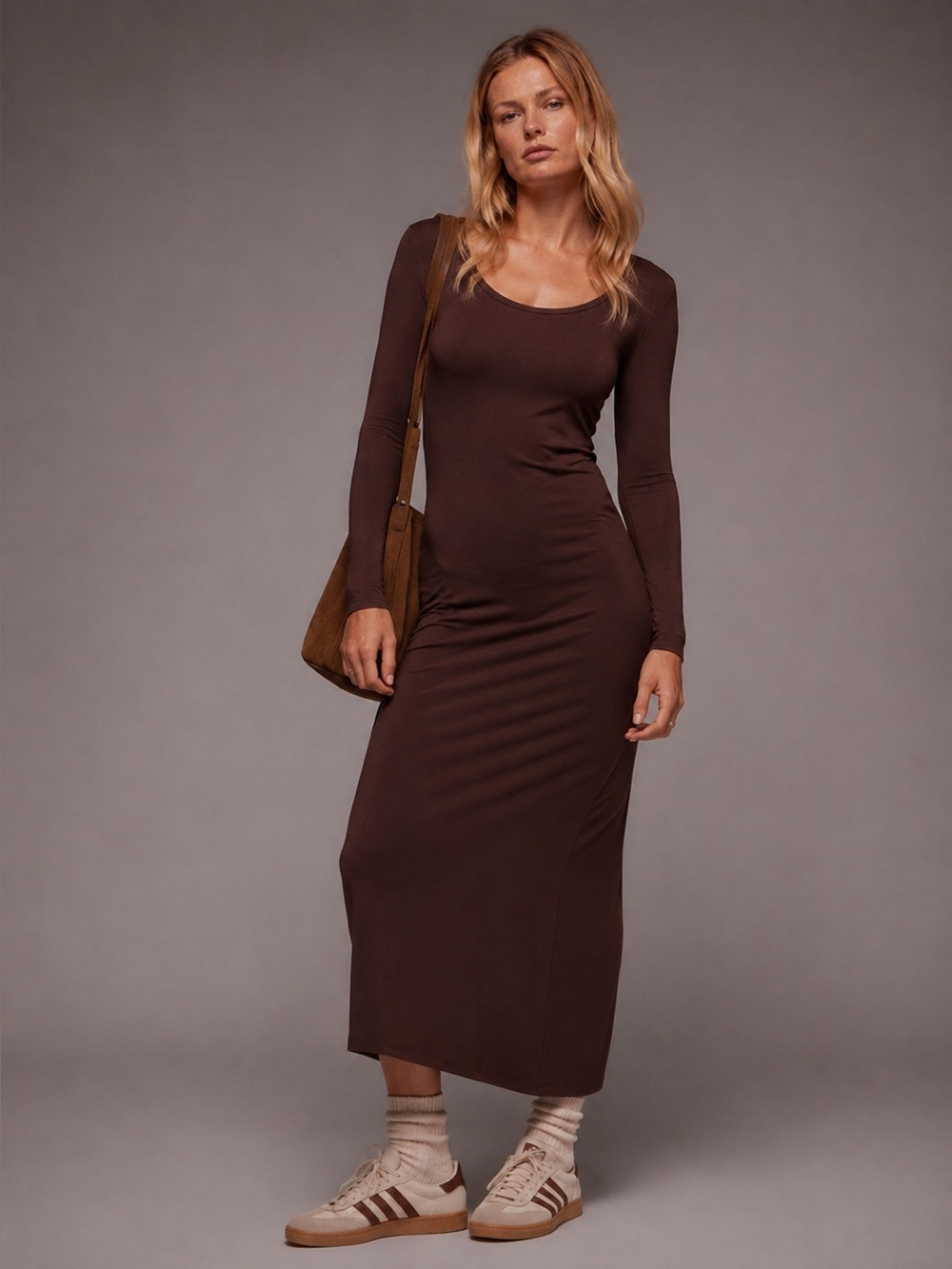 Zara Ribbed Shoulder Pad Midi Dress